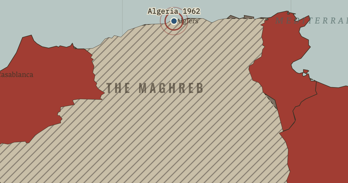 Map showing Algiers — independence at last — The Decolonization of Africa, 1945–1994