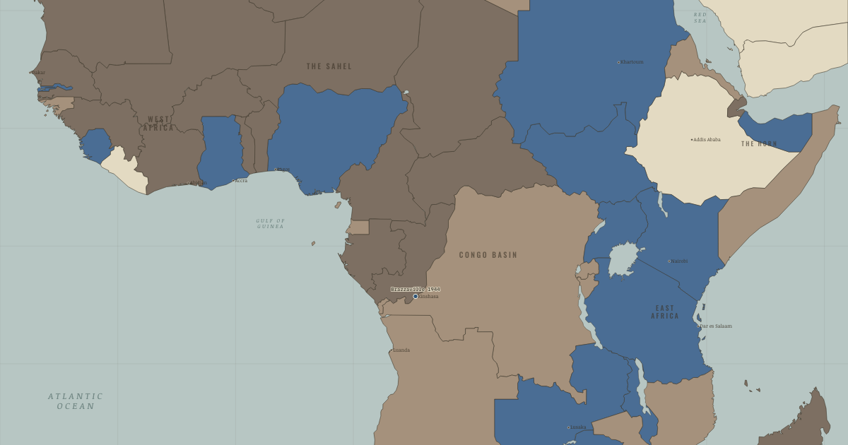 Map of Colonial Africa after World War II (Jan 1945): The Brazzaville Conference, Sétif and Guelma