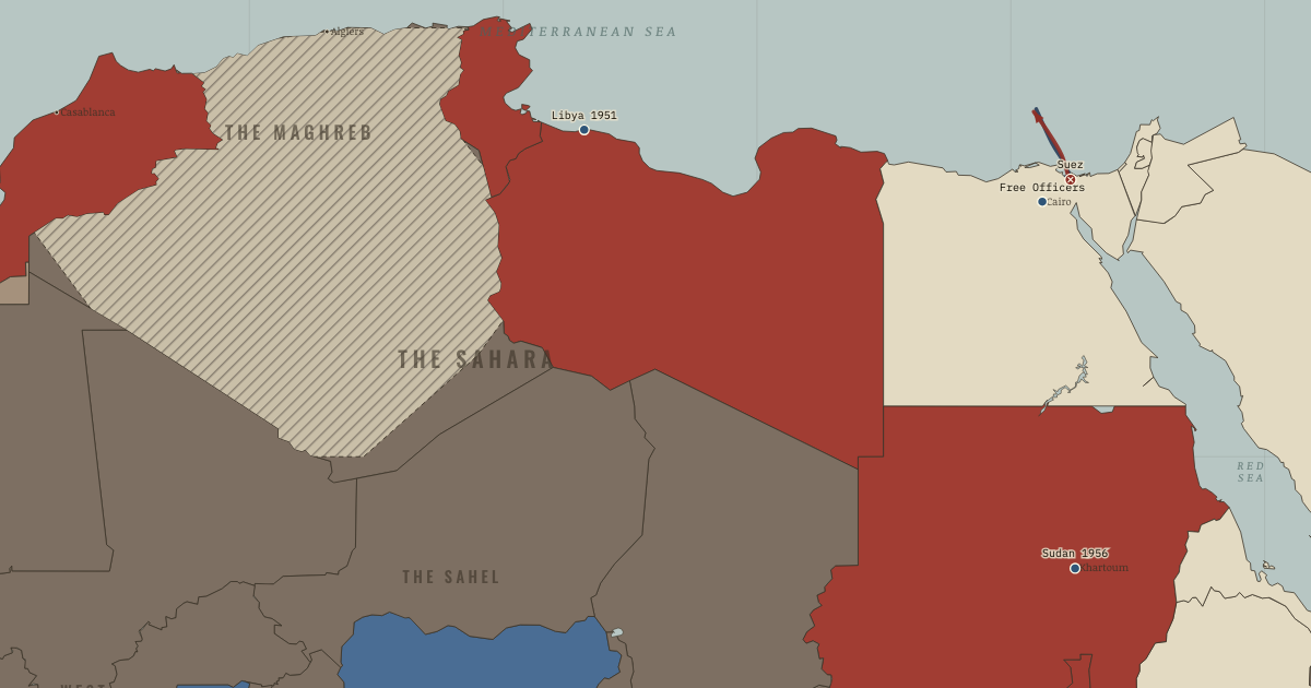 Map of Suez Crisis and North Africa (Mar 1956): Tripoli — the Kingdom of Libya, Egypt’s Free Officers, The Suez Crisis, Khartoum — Sudan’s dawn