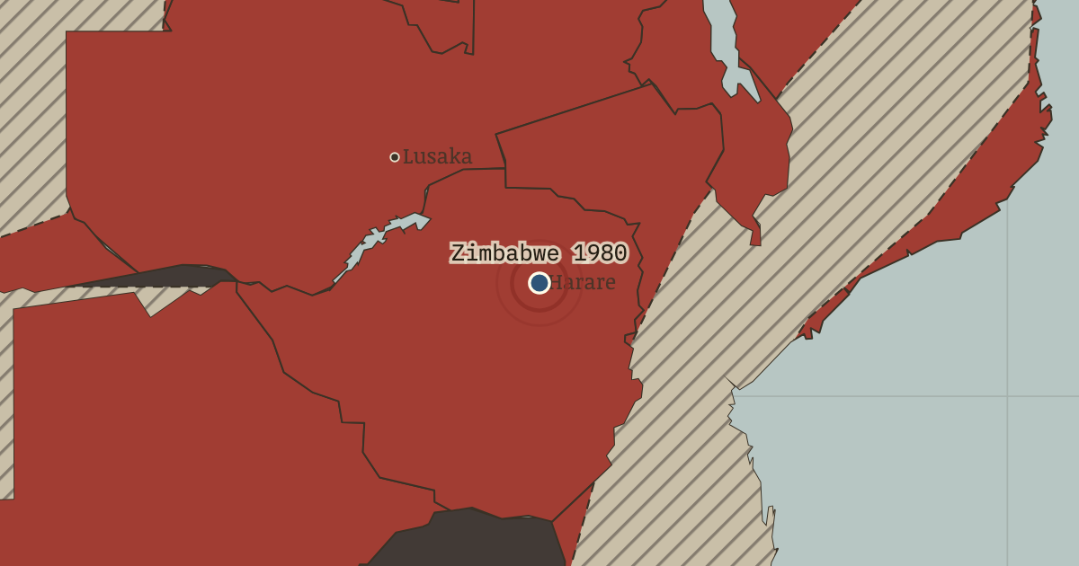 Map showing Harare — Zimbabwe — The Decolonization of Africa, 1945–1994