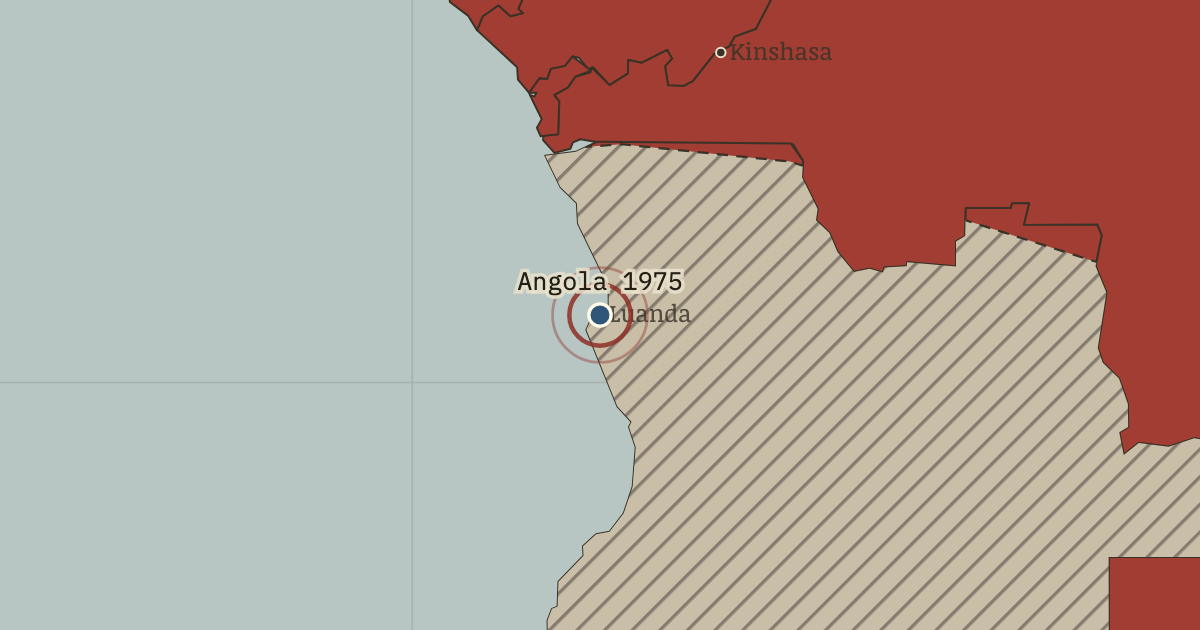 Map showing Luanda — Angola, and instant war — The Decolonization of Africa, 1945–1994
