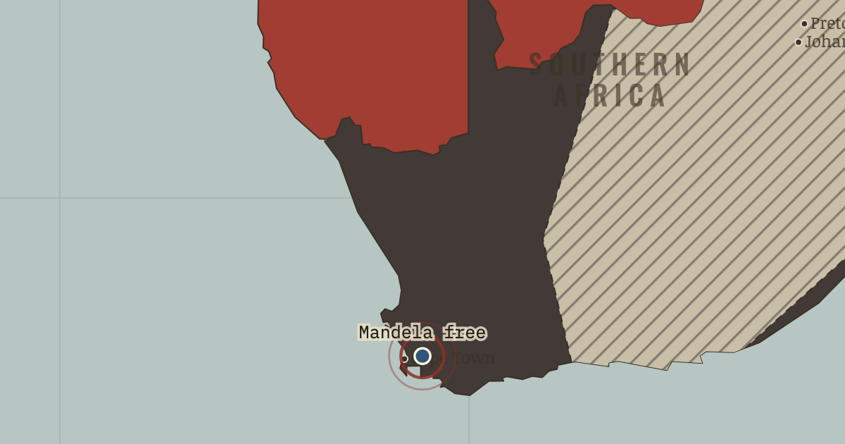 Map showing Mandela walks free — The Decolonization of Africa, 1945–1994