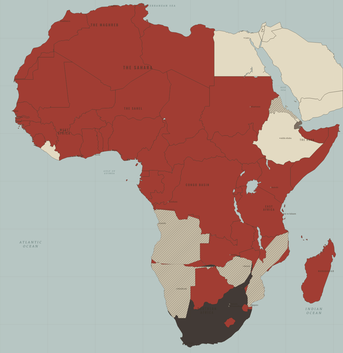 Map of Africa in 1975: The Portuguese empire ends