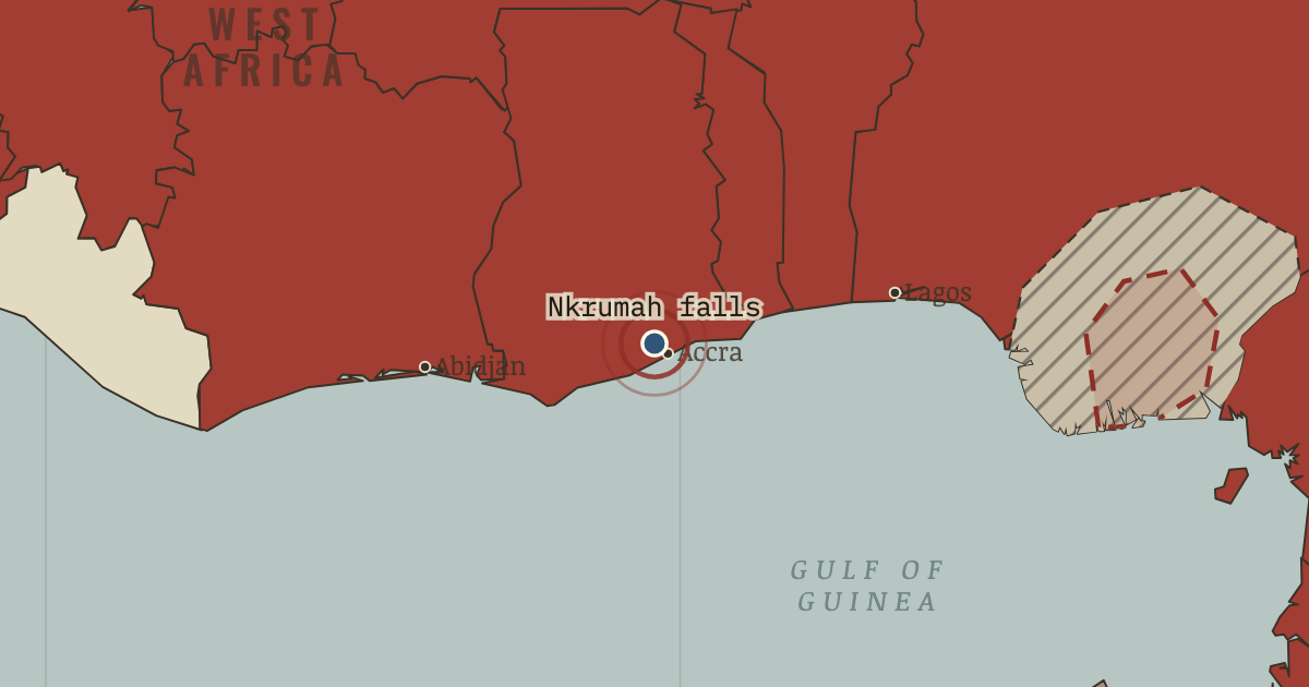 Map showing Nkrumah overthrown — The Decolonization of Africa, 1945–1994