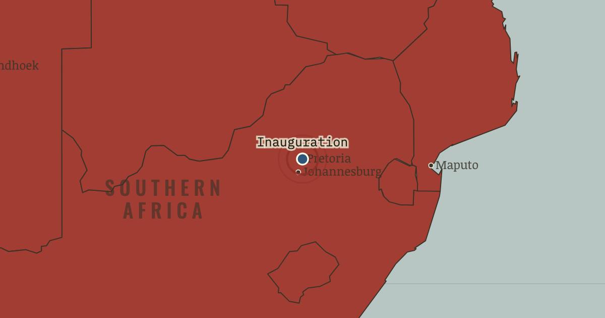 Map showing Pretoria — the inauguration — The Decolonization of Africa, 1945–1994