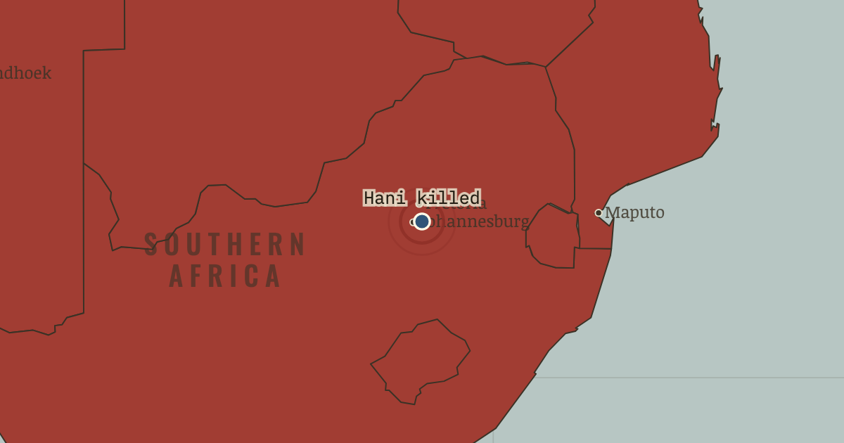Map showing The Hani assassination — The Decolonization of Africa, 1945–1994