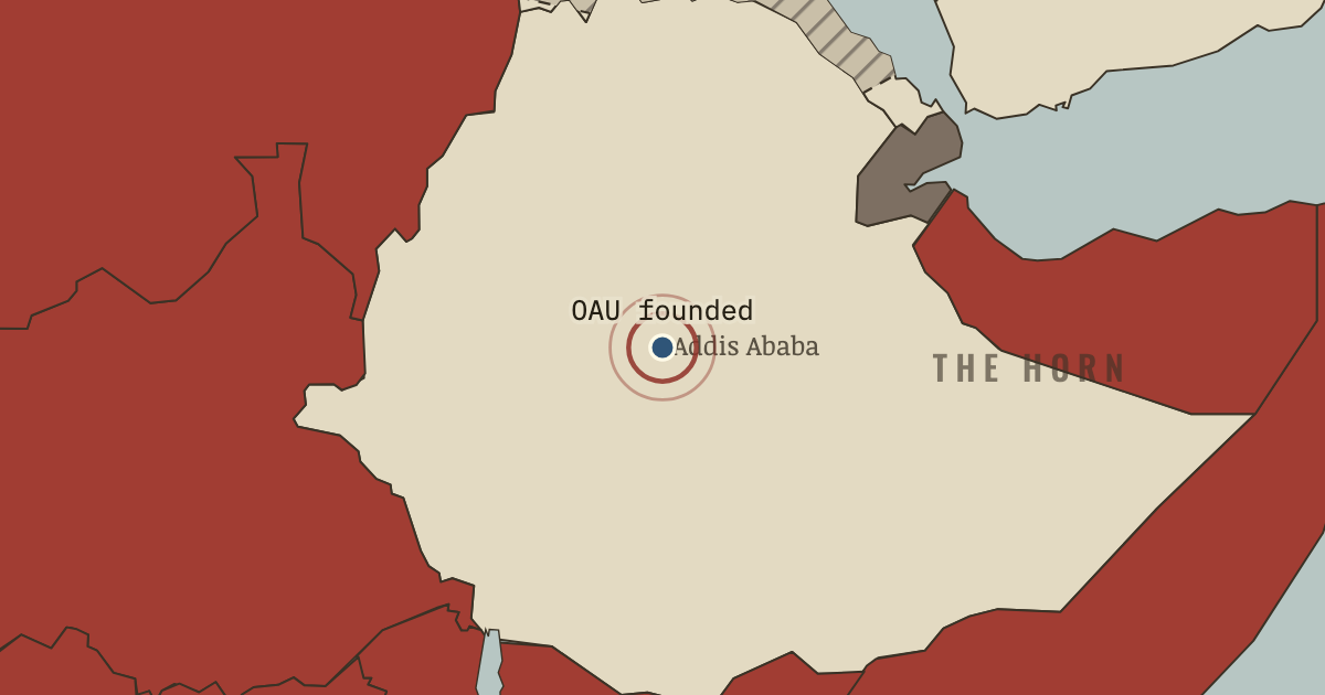 Map showing The OAU is founded — The Decolonization of Africa, 1945–1994