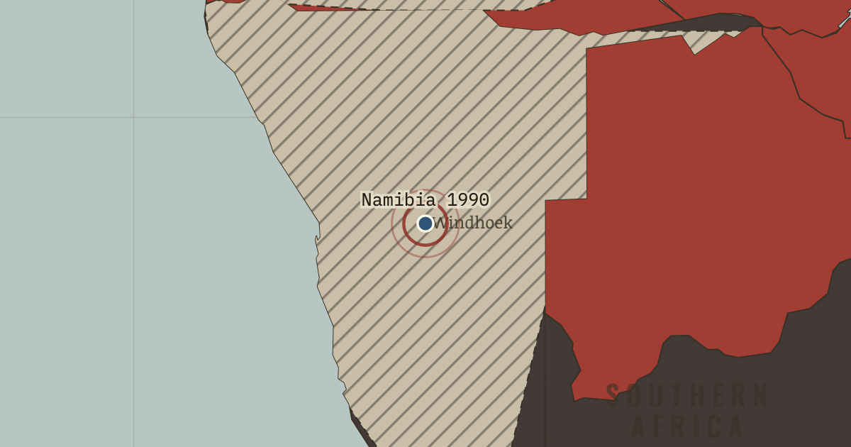 Map showing Windhoek — Namibia’s long wait ends — The Decolonization of Africa, 1945–1994