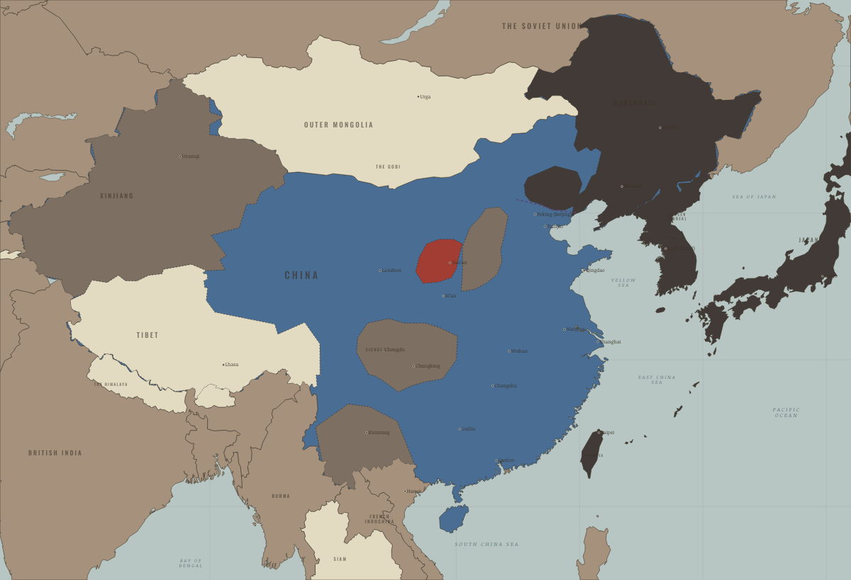 Map of revolutionary China in 1935: The march ends at Yan’an