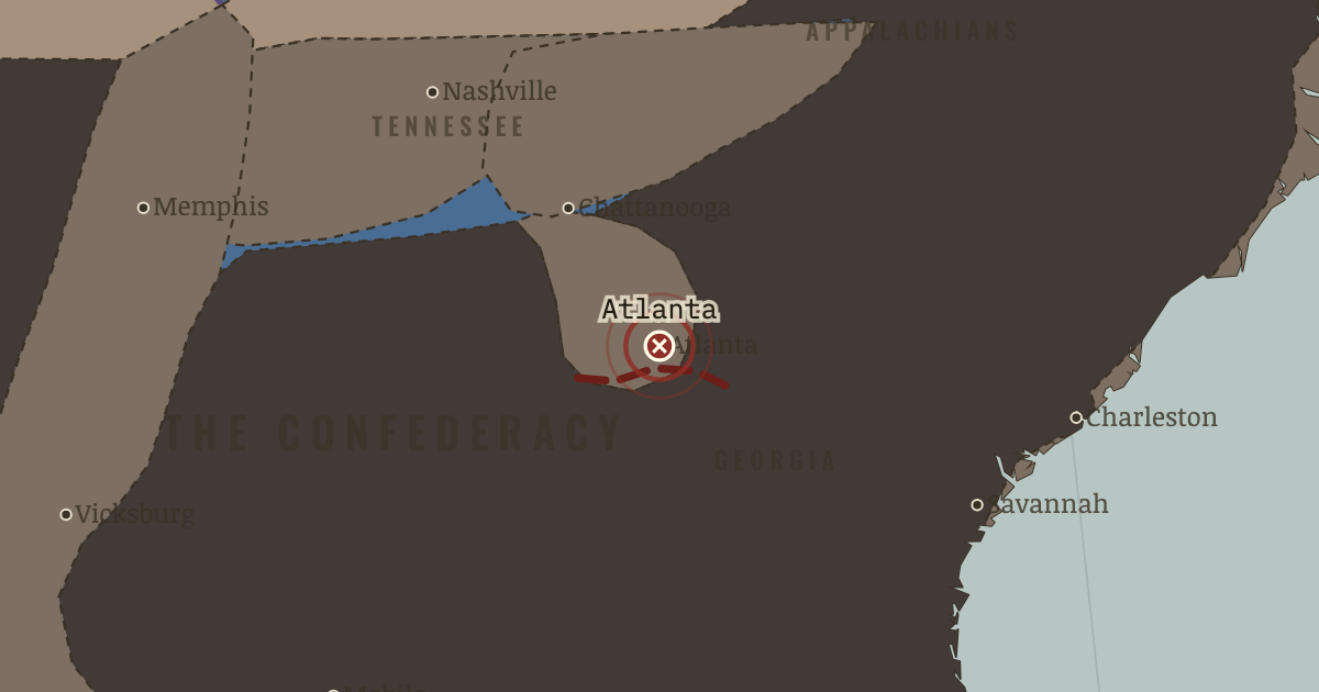 Map showing Atlanta — The American Civil War, 1861–1865