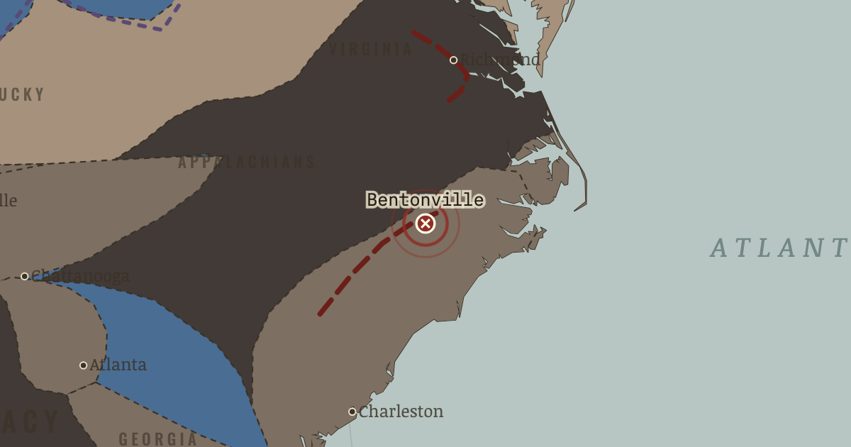 Map showing Bentonville — The American Civil War, 1861–1865