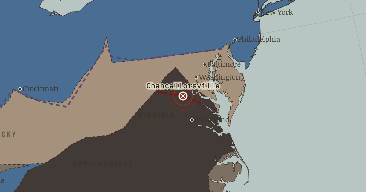 Map showing Chancellorsville — The American Civil War, 1861–1865