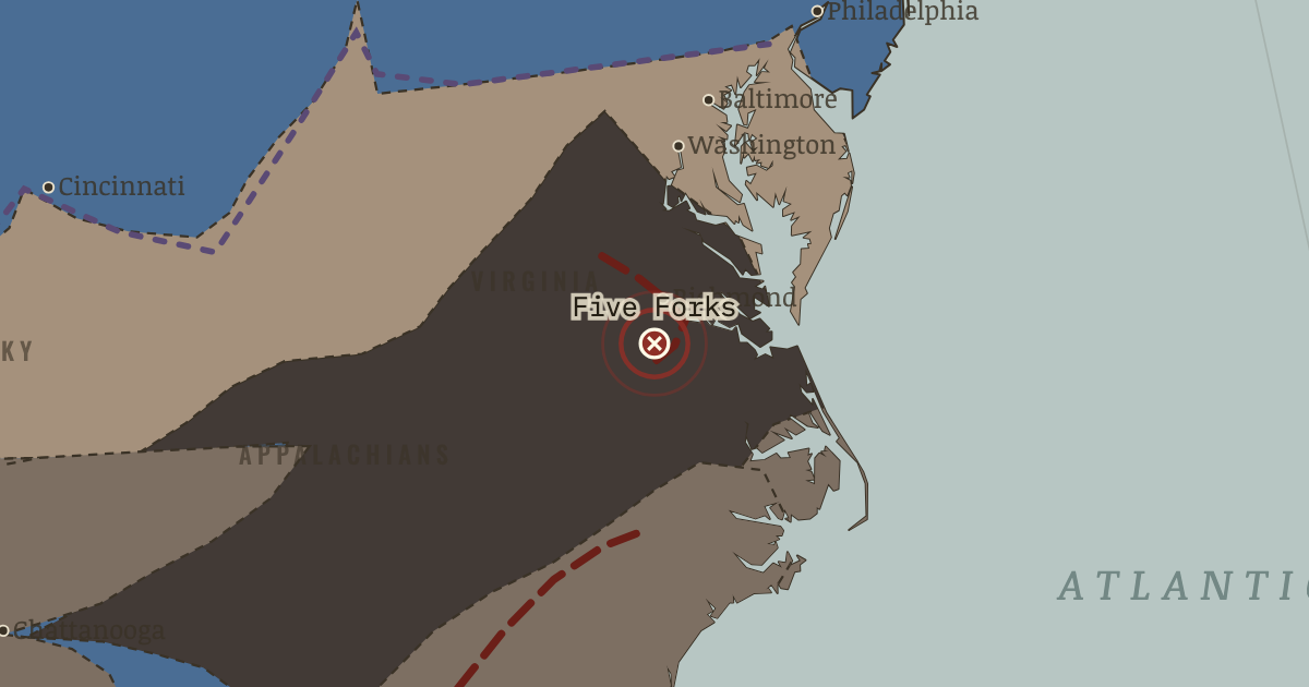 Map showing Five Forks — The American Civil War, 1861–1865