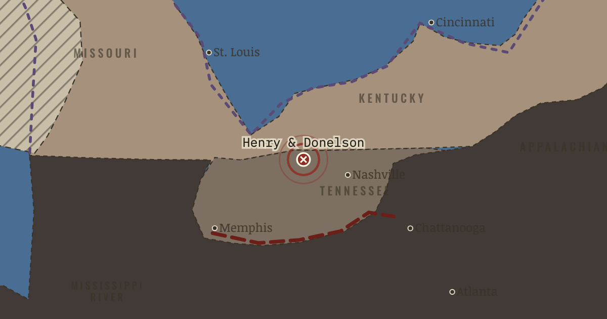 Map showing Forts Henry & Donelson — The American Civil War, 1861–1865