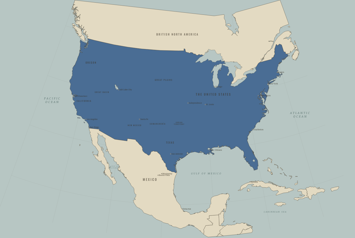 Map of North America in December 1865: The Thirteenth Amendment. Colours show The Union.