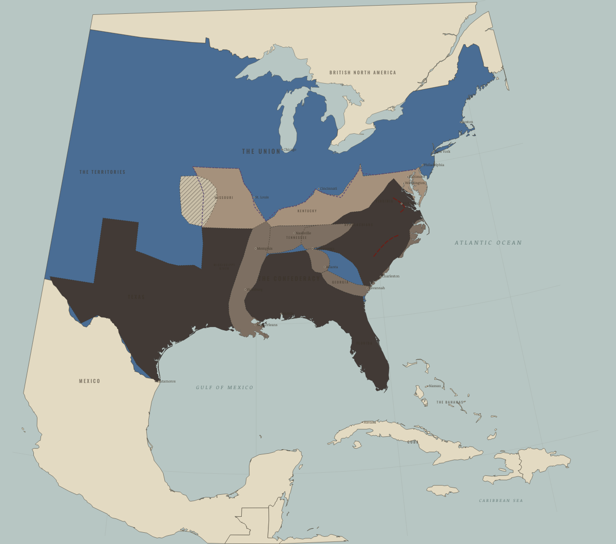 Map of the American Theater in FEB 1865: Sherman in the Carolinas