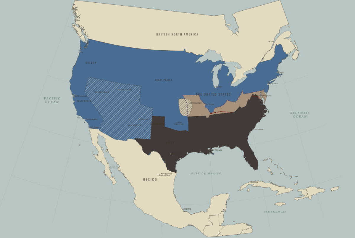 Map of North America in November 1861 (Civil War): The blockade bites — Port Royal. Colours show The Union.