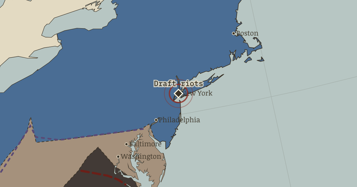 Map showing New York draft riots — The American Civil War, 1861–1865