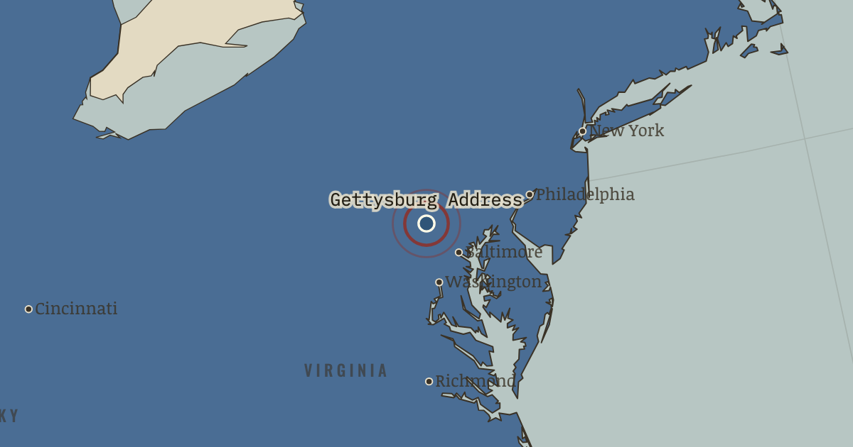 Map showing The Gettysburg Address — The American Civil War, 1861–1865