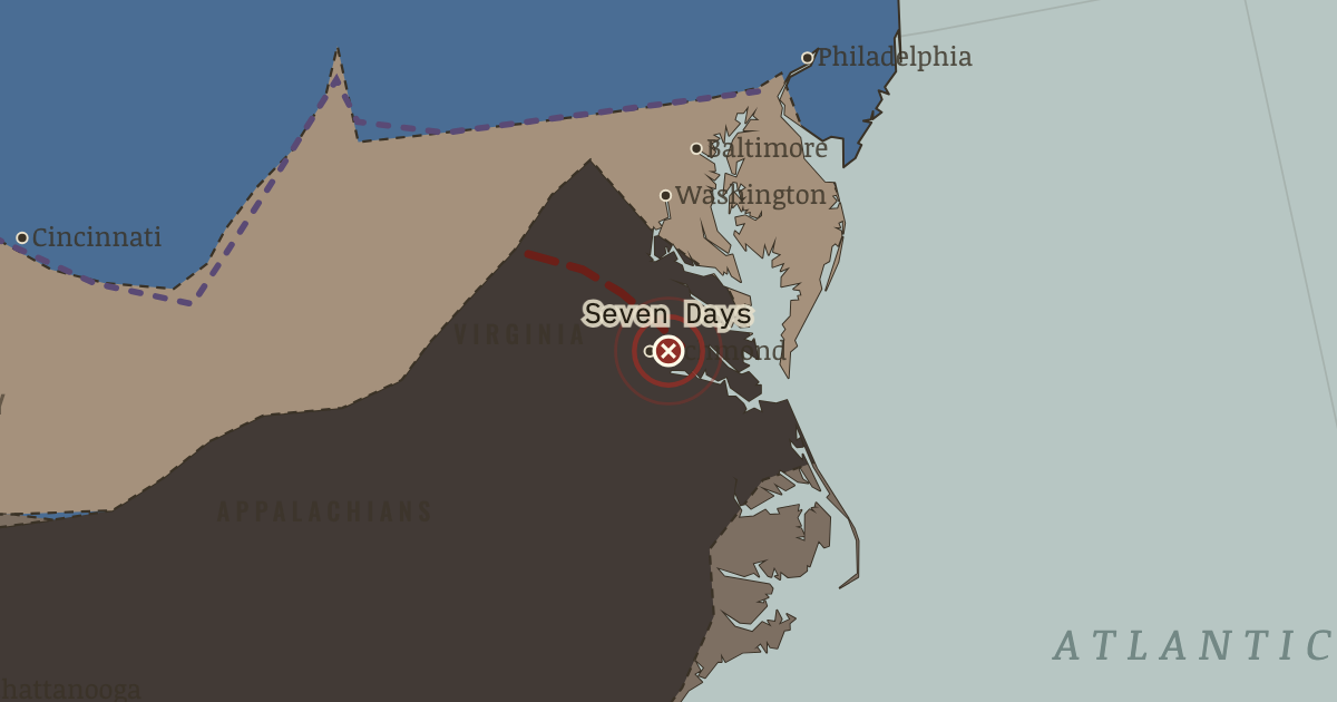 Map showing The Seven Days — The American Civil War, 1861–1865