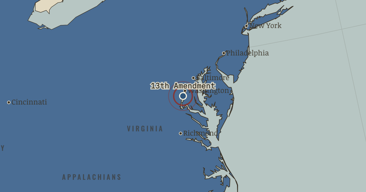 Map showing The Thirteenth Amendment — The American Civil War, 1861–1865