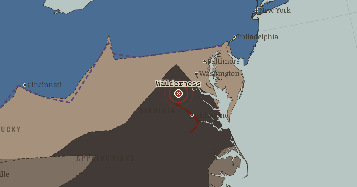 Map showing The Wilderness — The American Civil War, 1861–1865