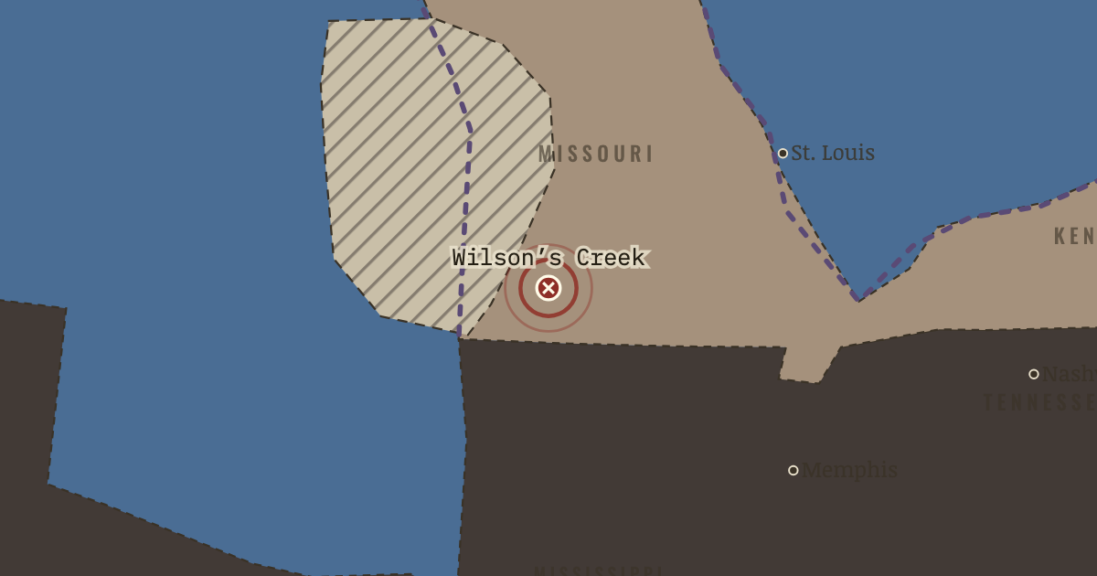 Map showing Wilson’s Creek — The American Civil War, 1861–1865