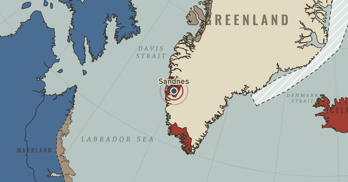 Map showing Sandnes in the Western Settlement (1000–1350), turning point in Climate and Innovation: The Norse and the Aztecs, c. 790–1521