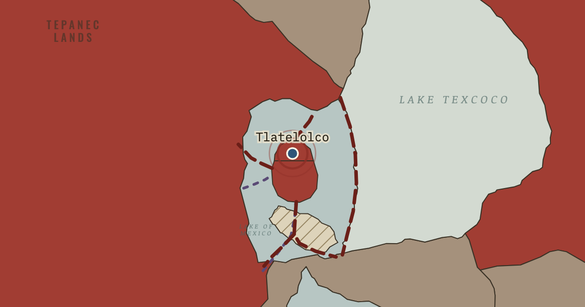 Map showing Tlatelolco market (1337–1521), turning point in Climate and Innovation: The Norse and the Aztecs, c. 790–1521