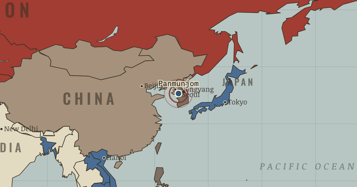 Map showing Armistice at Panmunjom — The Cold War, 1945–1991