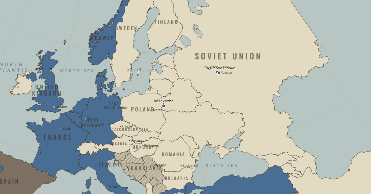 Map of End of the Cold War (Dec 1991): The August Coup, Belovezha Accords, The flag comes down