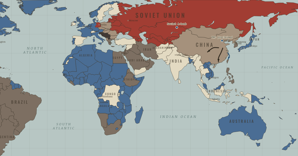 Map of Soviet atomic bomb and Mao’s victory (Oct 1949): “First Lightning”, Proclamation of the People’s Republic