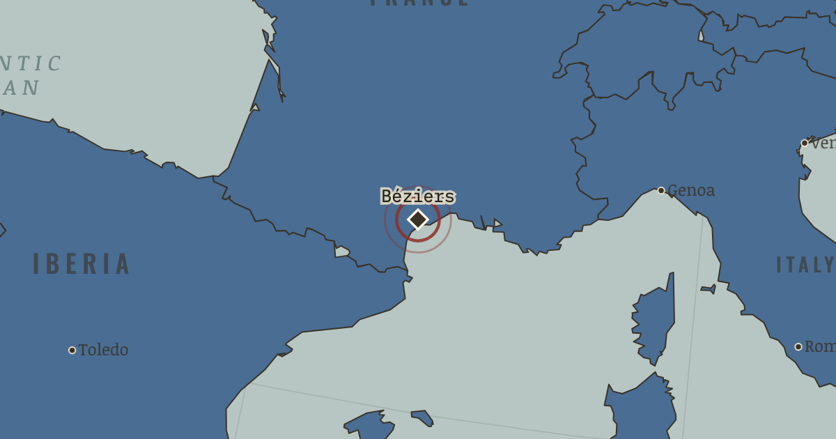 Map showing Béziers — The Crusades, 1095–1291