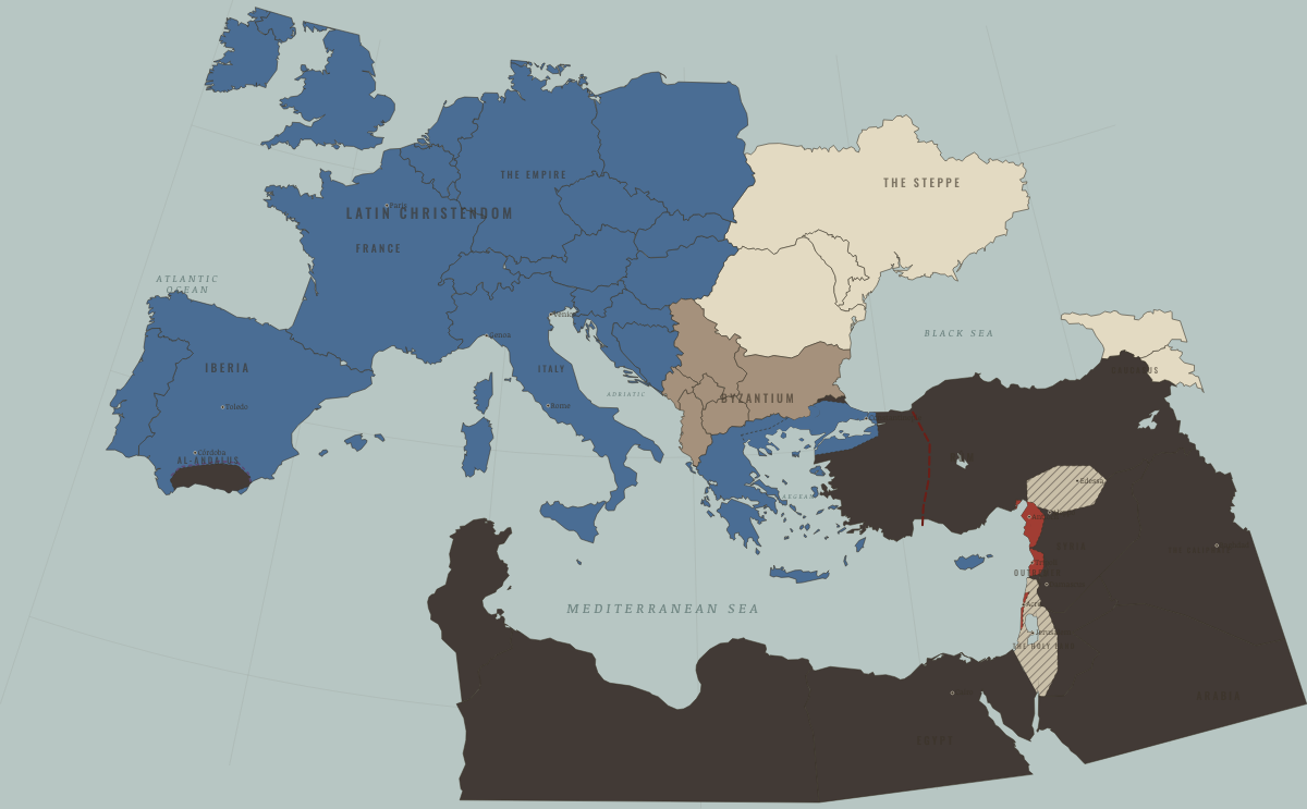 Map of the Crusader world in 1250: The Mamluks seize Egypt
