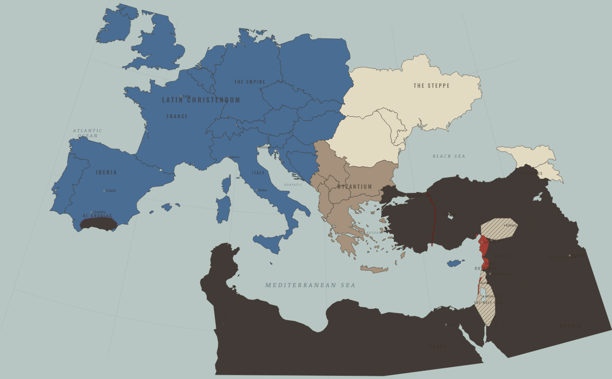 Map of the Crusader world in 1261: Byzantium restored