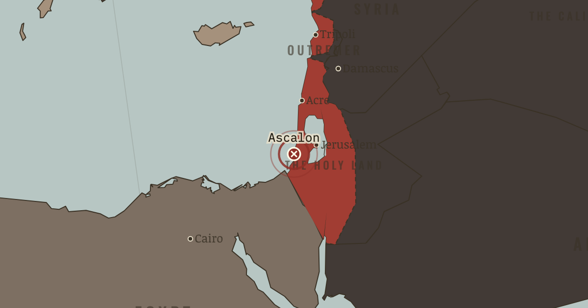 Map showing The fall of Ascalon — The Crusades, 1095–1291