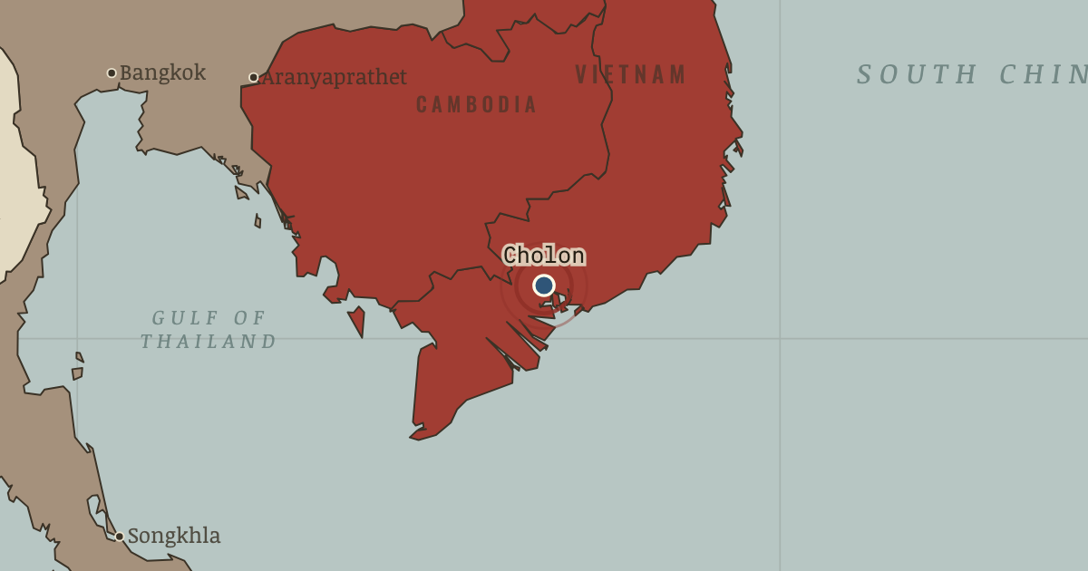 Map showing Crackdown on trade in Cholon (1978), turning point in Uprooted: Refugees in Europe 1945–1960 and Indochina 1975–1990