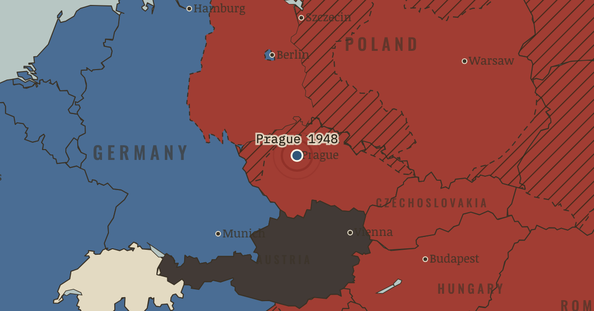 Map showing Communist coup in Czechoslovakia (1948), turning point in Uprooted: Refugees in Europe 1945–1960 and Indochina 1975–1990
