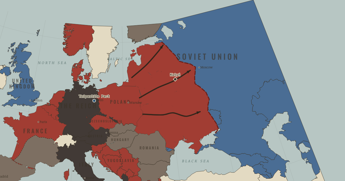 Map of Road to Operation Barbarossa (1941): The Tripartite Pact, Taranto, Katyń