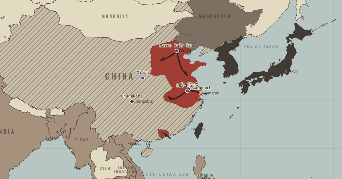 Map of Second Sino-Japanese War (1938): The Xi’an Incident, Marco Polo Bridge, The Battle of Shanghai, Nanjing, The USS Panay
