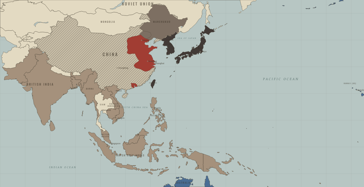 Map of Asia and the Pacific on the road to war in OCT 1938: Wuhan and Canton fall