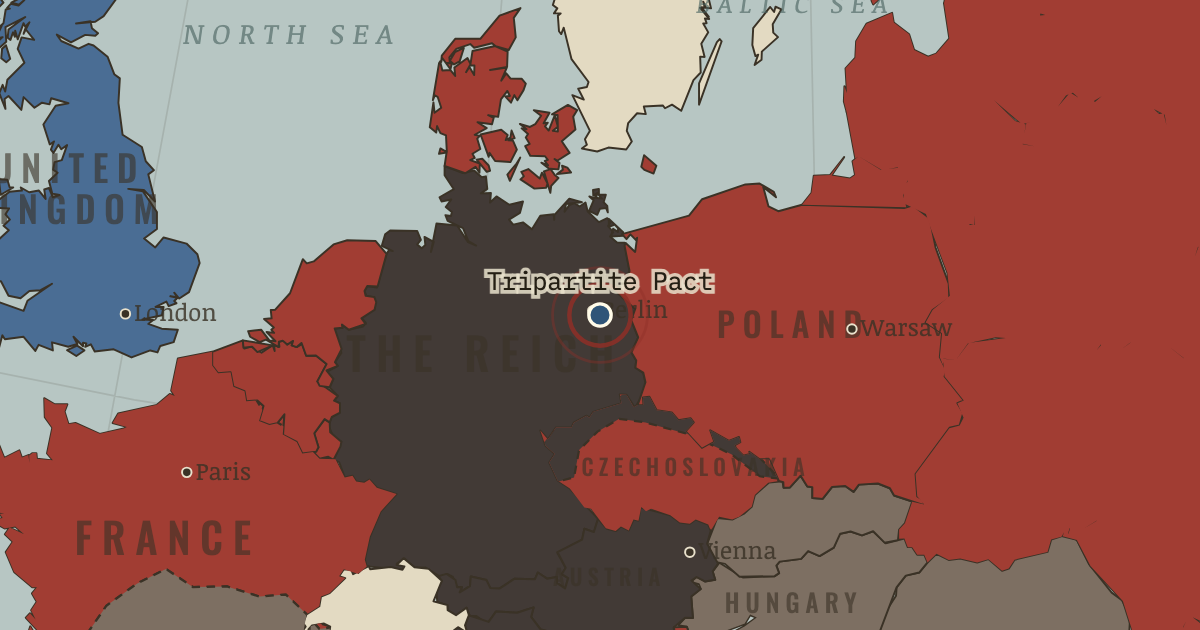 Map showing The Tripartite Pact — The Road to War, 1931–1941