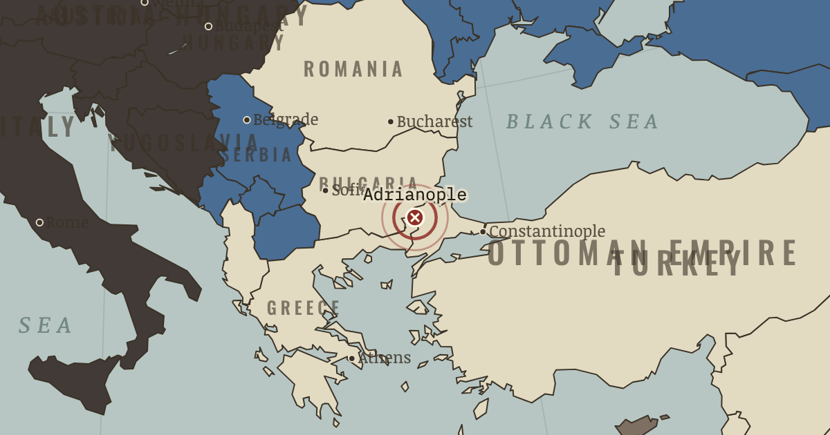 Map showing Siege of Adrianople (1912–13), battle site in The Great War, 1871–1923