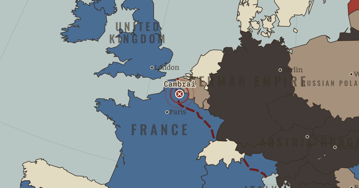 Map showing Cambrai — The Great War, 1914–1918