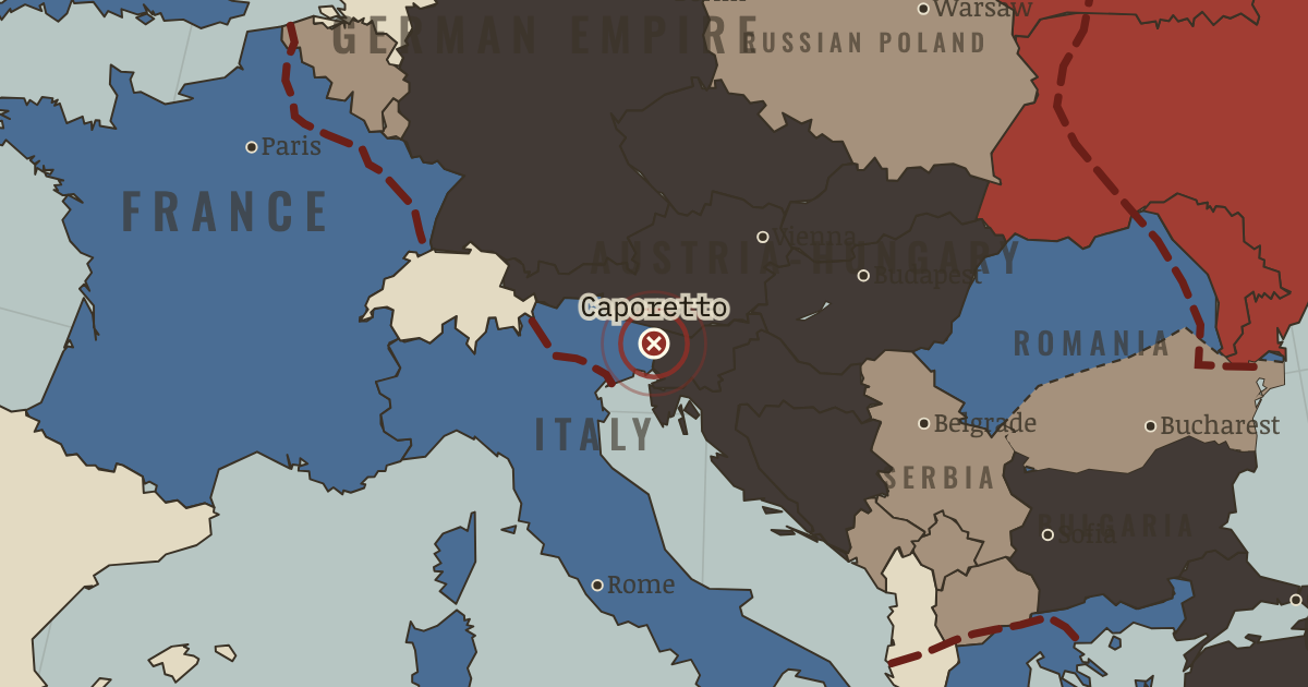 Map showing Caporetto — The Great War, 1914–1918