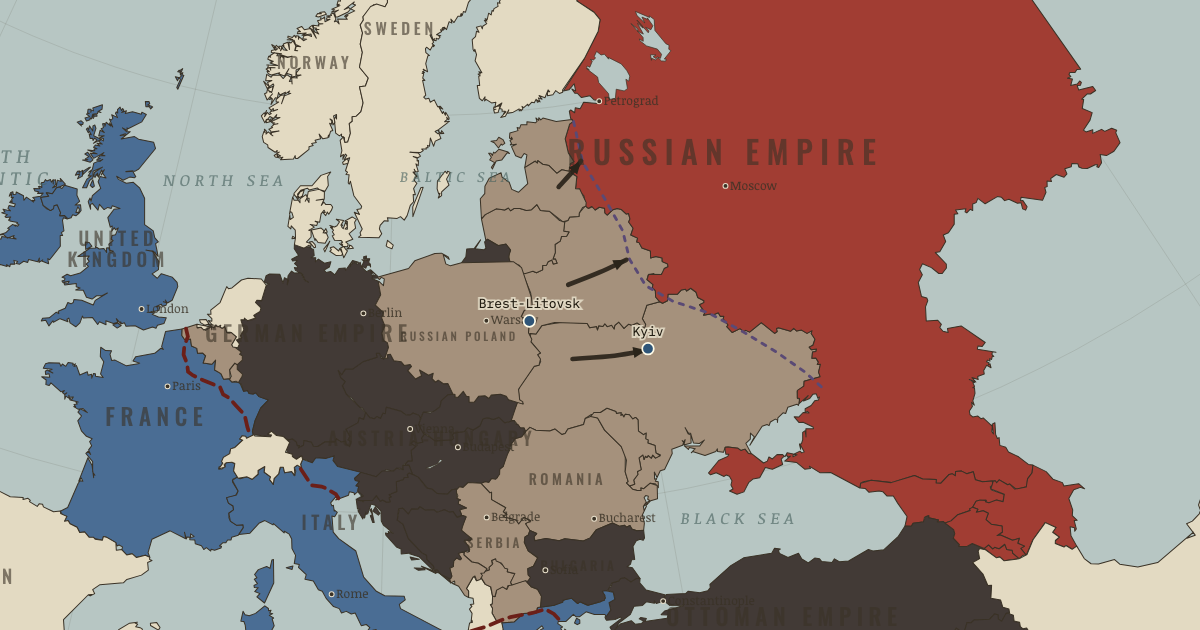 Map of Treaty of Brest-Litovsk and WWI (Apr 1918): Brest-Litovsk, The bread peace