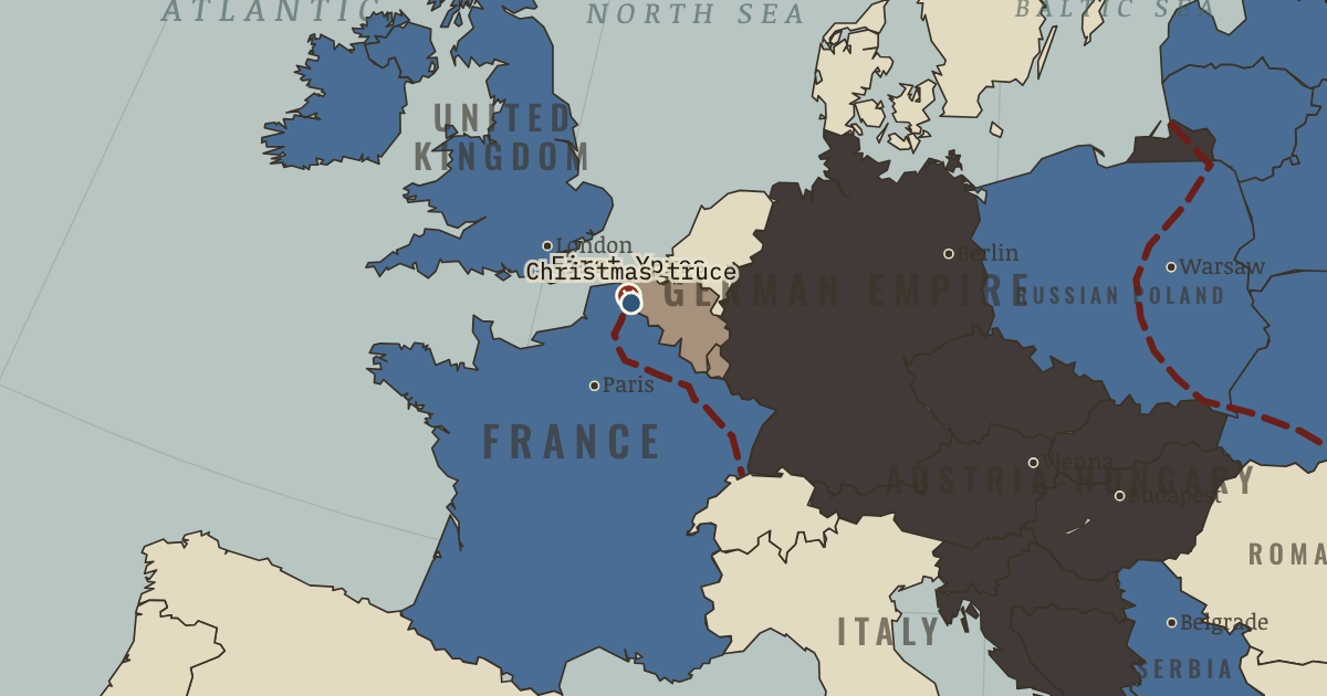 Map of Trench warfare on the Western Front (Dec 1914): First Ypres, The Christmas truce