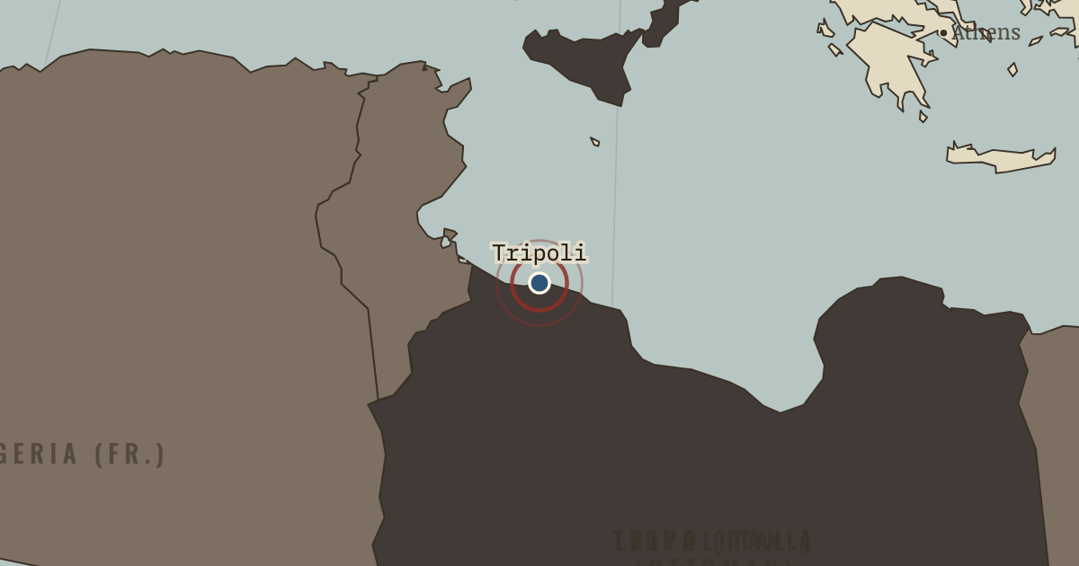 Map showing Italian invasion of Libya (1911), turning point in The Great War, 1871–1923