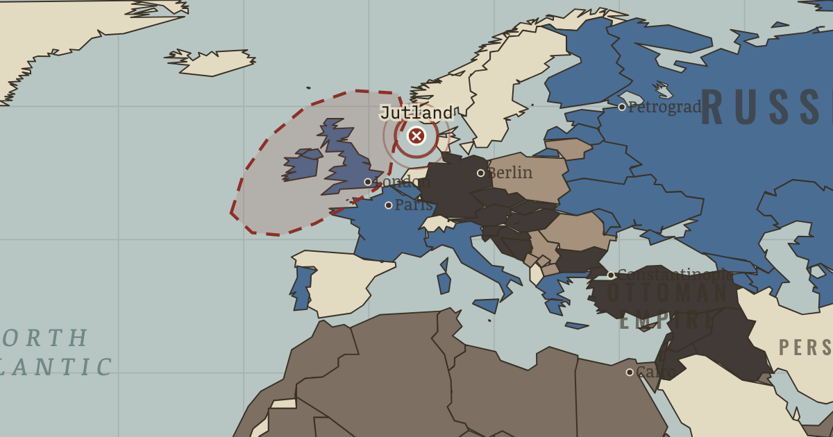 Map showing Jutland — The Great War, 1914–1918