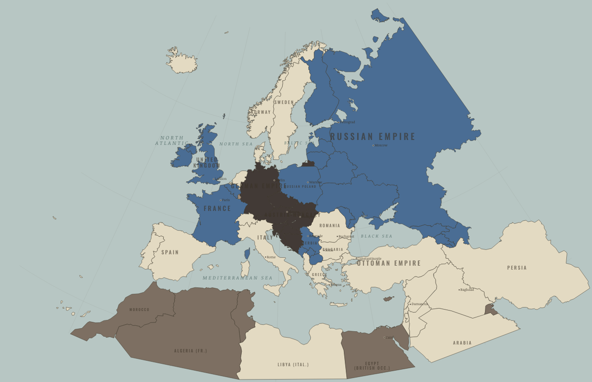 Map of the Europe &Amp; the Near East in AUG 1914: The guns of August